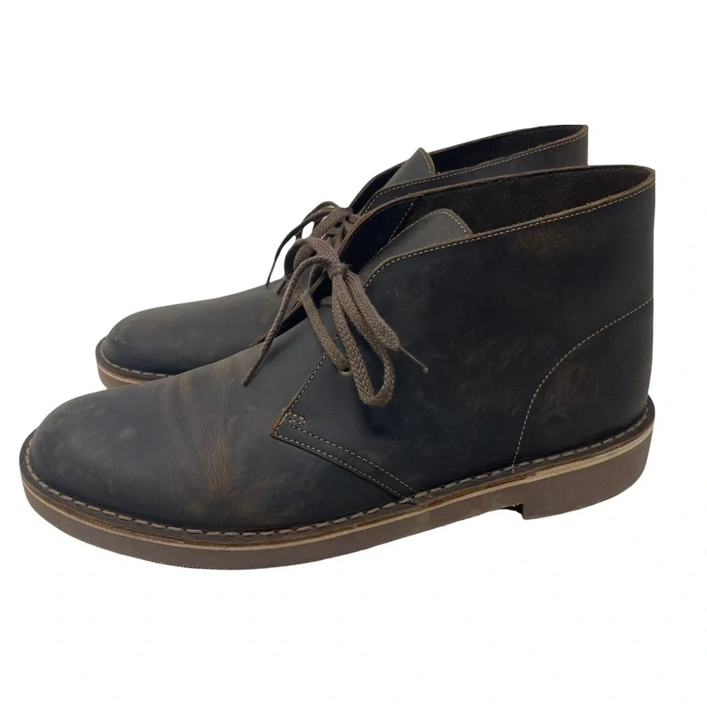 Clarks Bushacre 2 Brown Leather‎ Beeswax Ankle Chukka Casual Boots Size 12